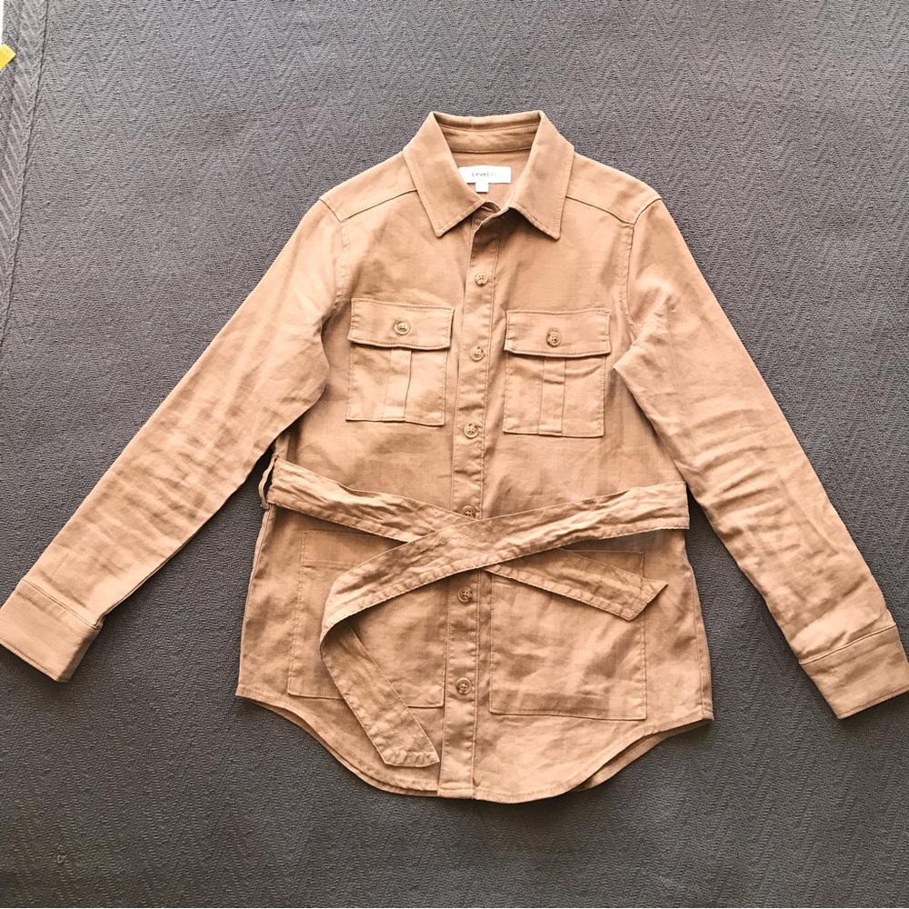 Nwot Level 99 Linen Sandcastle Herringbone Weave Tan Khaki Button Down Jacket